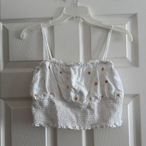 White Floral Smocked Crop Top